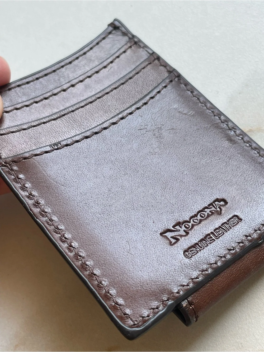 Nocona Men’s Red and Brown Floral Tooled Leather Magnetic Money Clip Wallet